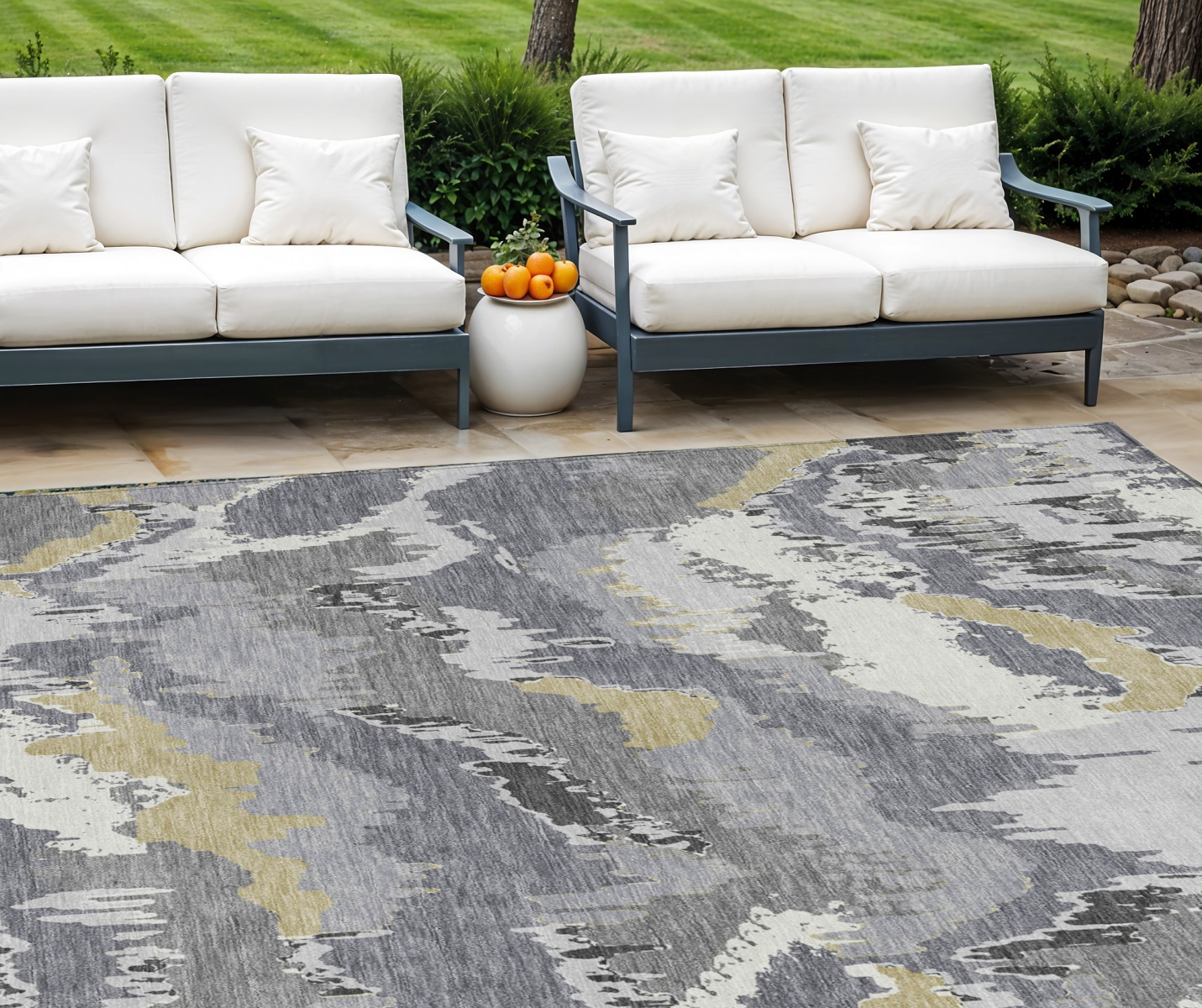 10' X 14' Gray Silver And Charcoal Abstract Washable Indoor Outdoor Area Rug-590183-1