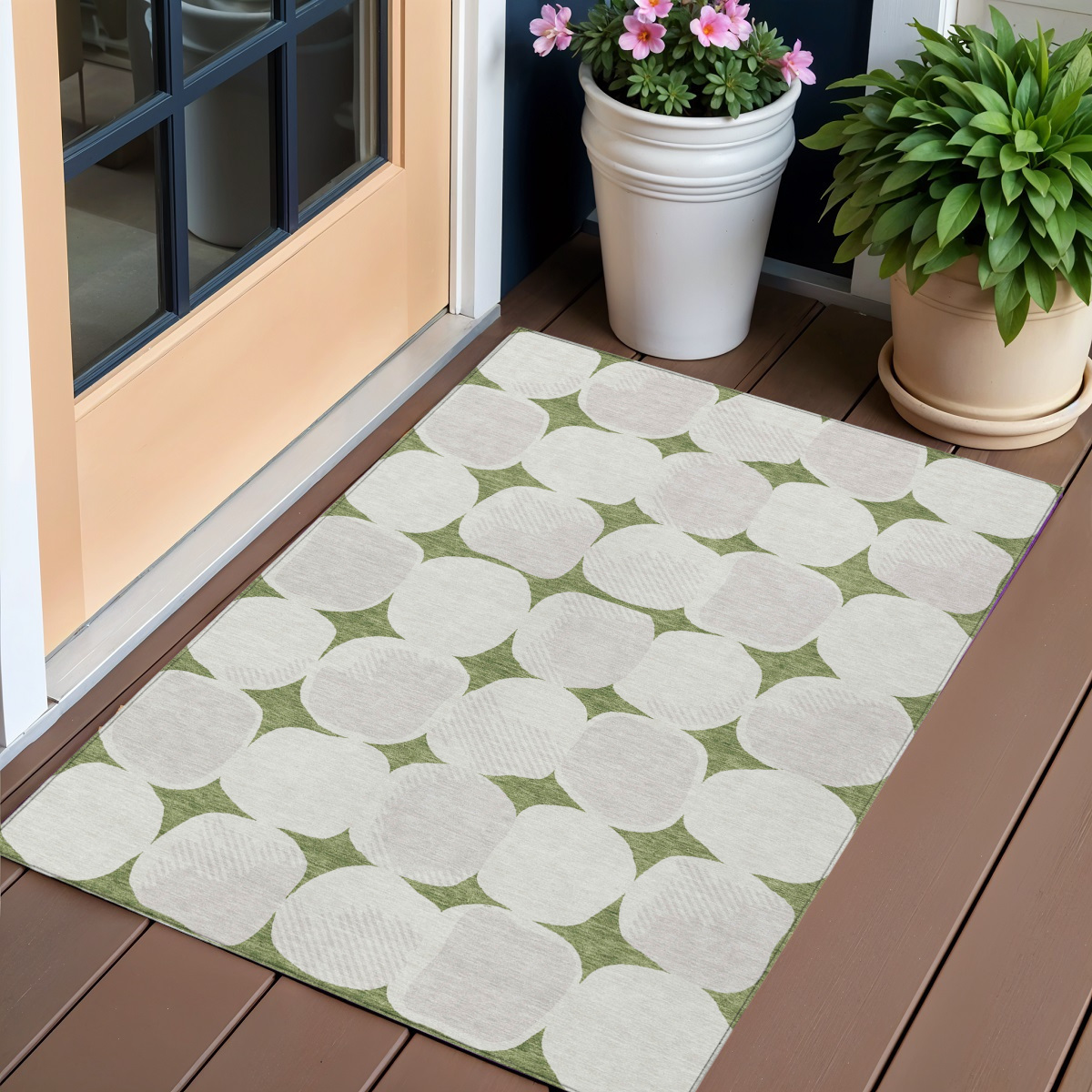 3' X 5' Green And Beige Abstract Washable Indoor Outdoor Area Rug-591015-1