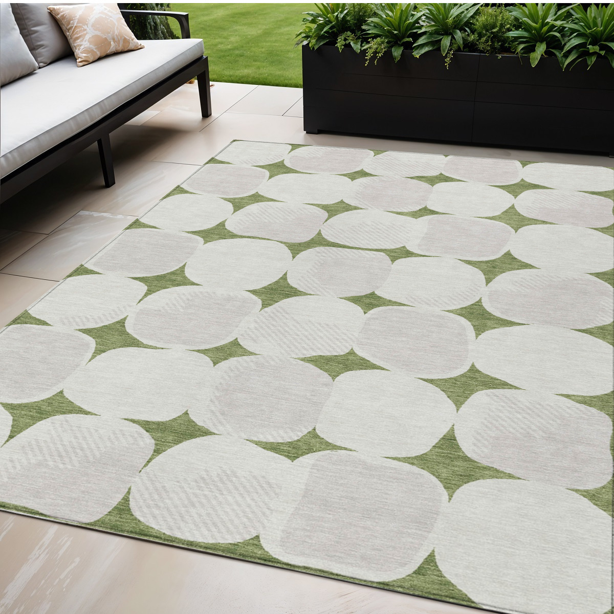 5' X 8' Green And Beige Abstract Washable Indoor Outdoor Area Rug-591016-1
