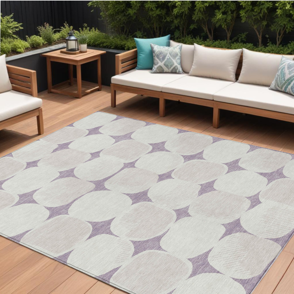 10' X 14' Lavender Beige And Ivory Abstract Washable Indoor Outdoor Area Rug-591044-1