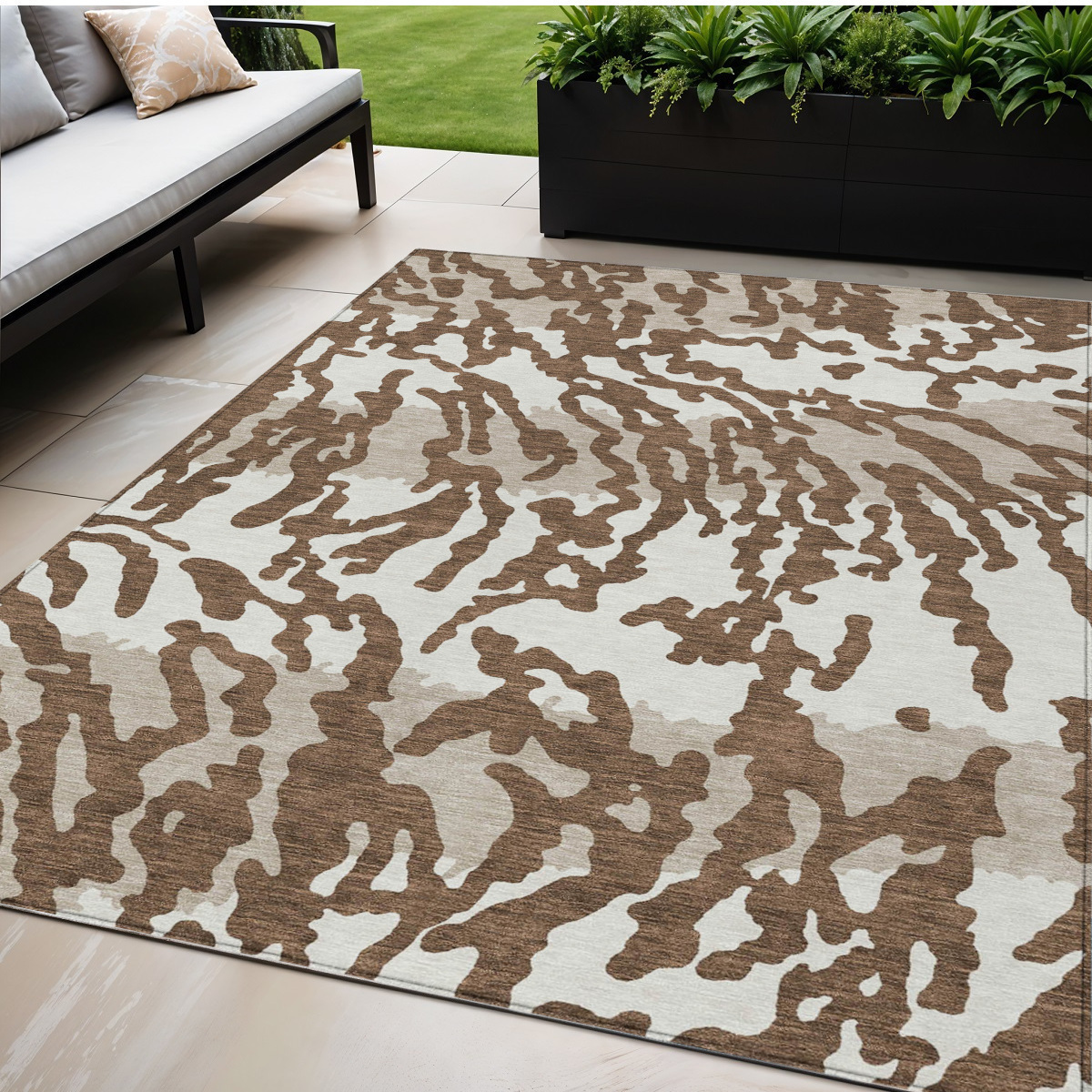9' X 12' Chocolate Beige And Ivory Animal Print Washable Indoor Outdoor Area Rug-591265-1