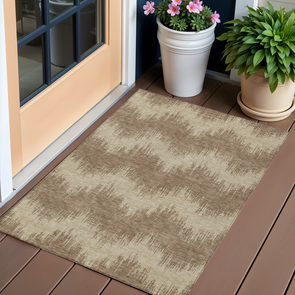 3' X 5' Brown And Beige Chevron Washable Indoor Outdoor Area Rug-591771-1