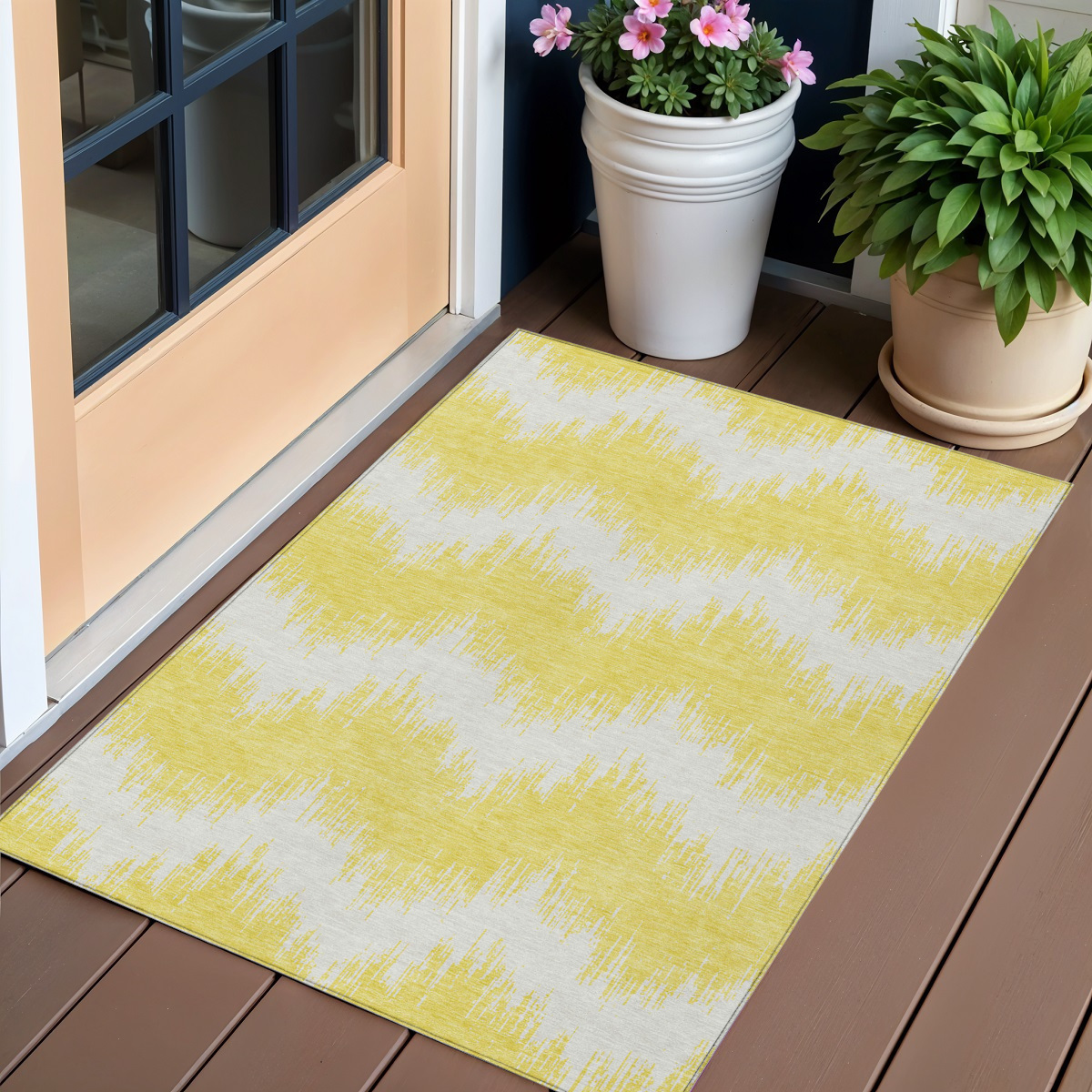 3' X 5' Yellow And Gray Chevron Washable Indoor Outdoor Area Rug-591849-1
