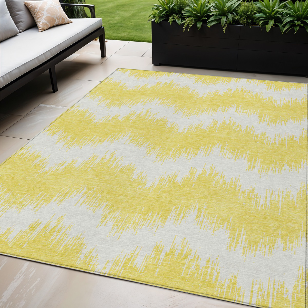 5' X 8' Yellow And Gray Chevron Washable Indoor Outdoor Area Rug-591850-1