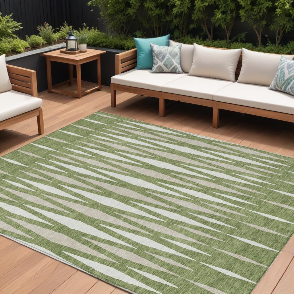 9' X 12' Green And Ivory Geometric Washable Indoor Outdoor Area Rug-591877-1