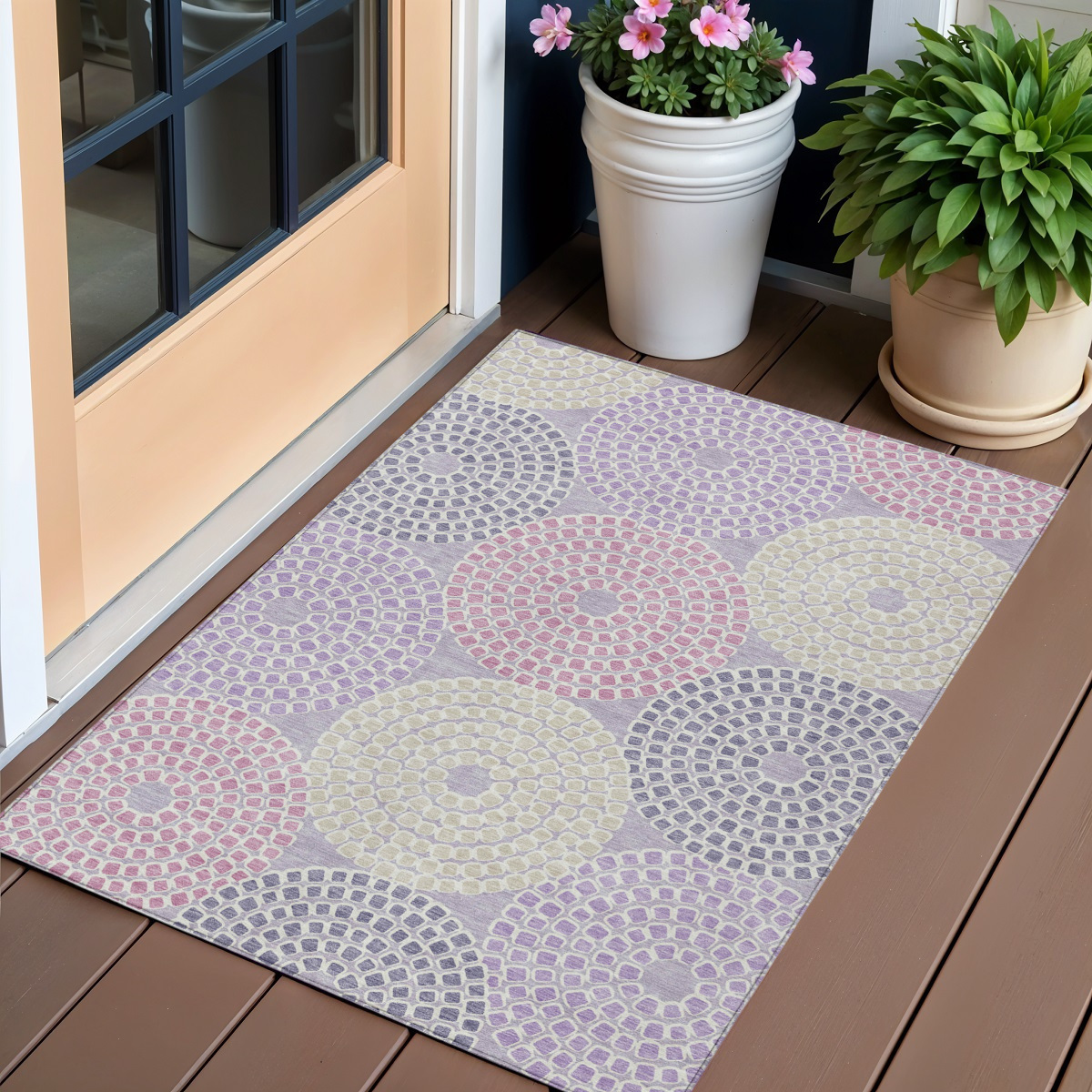 3' X 5' Lavender Purple And Gray Geometric Washable Indoor Outdoor Area Rug-591957-1