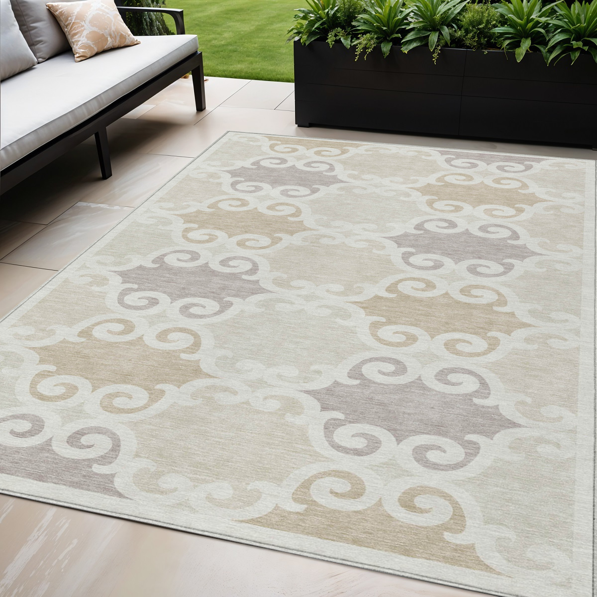 5' X 8' Ivory And Beige Trellis Washable Indoor Outdoor Area Rug-592024-1