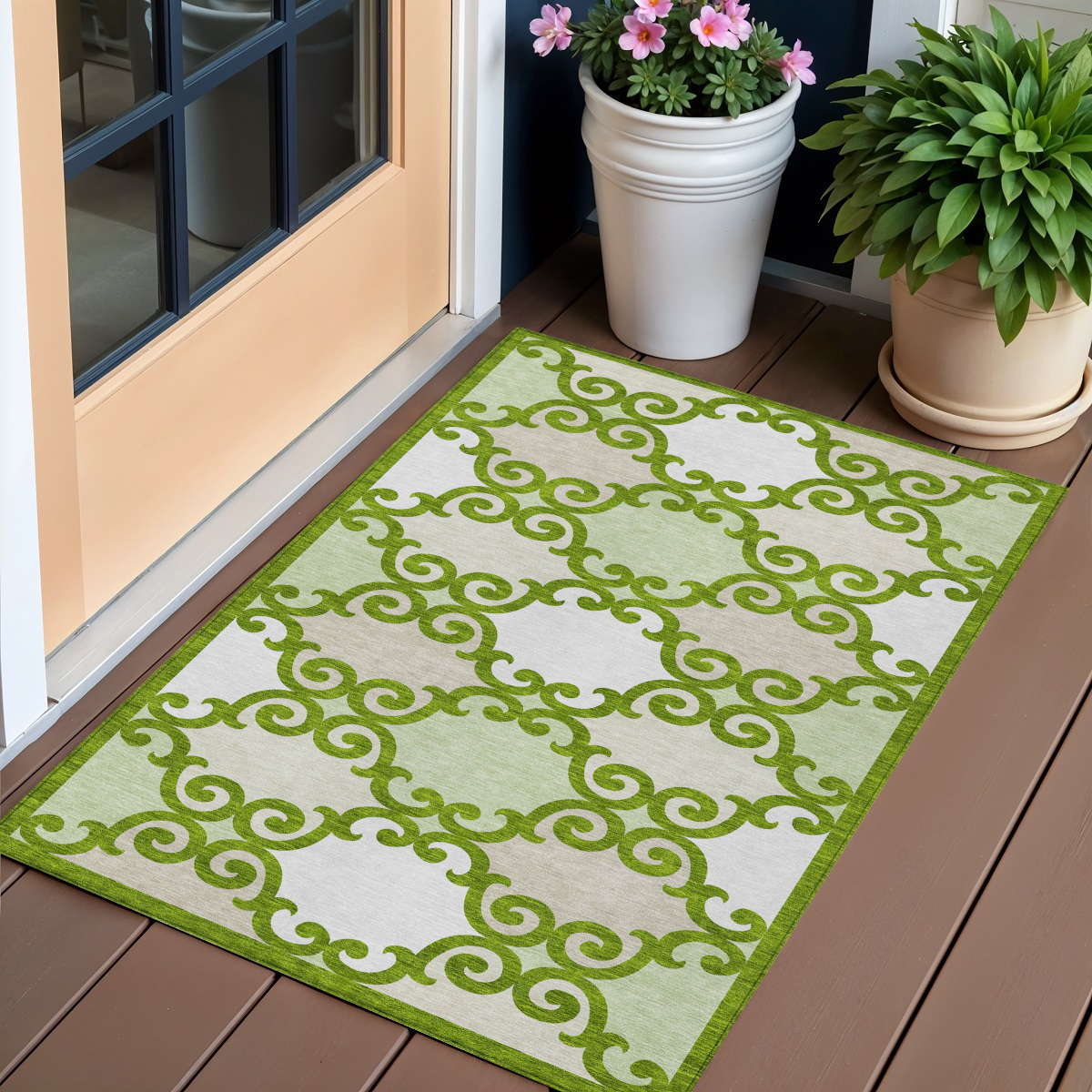 3' X 5' Lime Green And Ivory Trellis Washable Indoor Outdoor Area Rug-592029-1