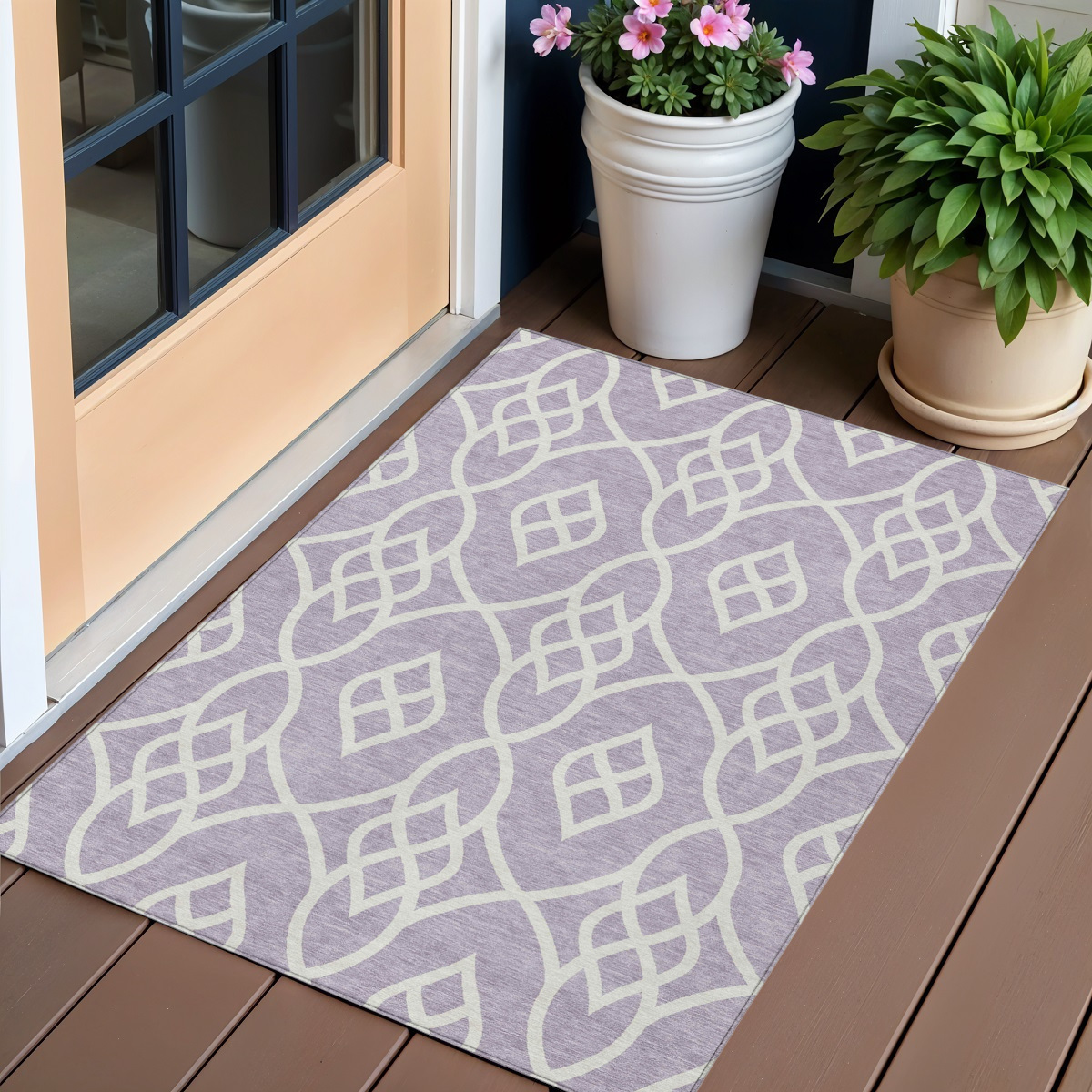3' X 5' Lavender And Ivory Trellis Washable Indoor Outdoor Area Rug-592107-1