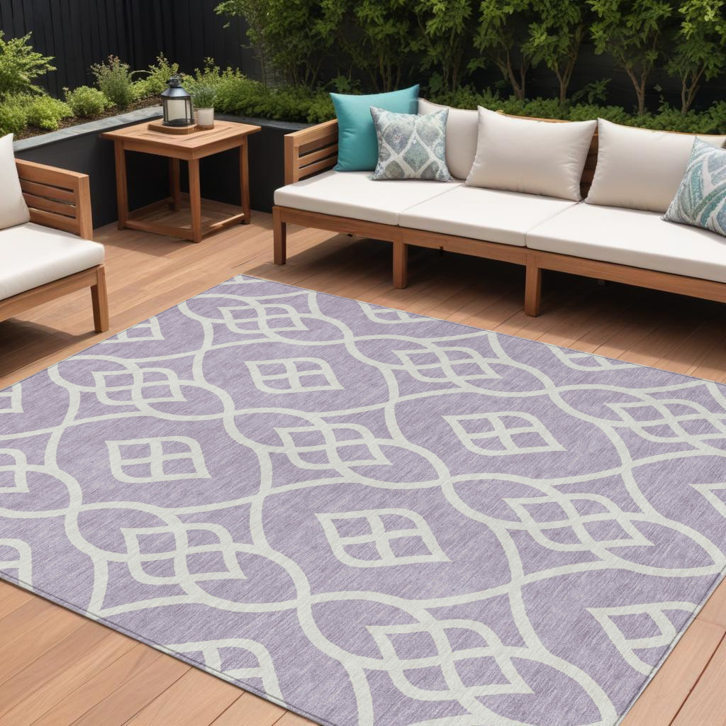 8' X 10' Lavender And Ivory Trellis Washable Indoor Outdoor Area Rug-592110-1