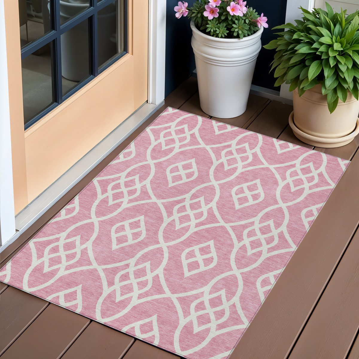 3' X 5' Pink And Ivory Trellis Washable Indoor Outdoor Area Rug-592125-1