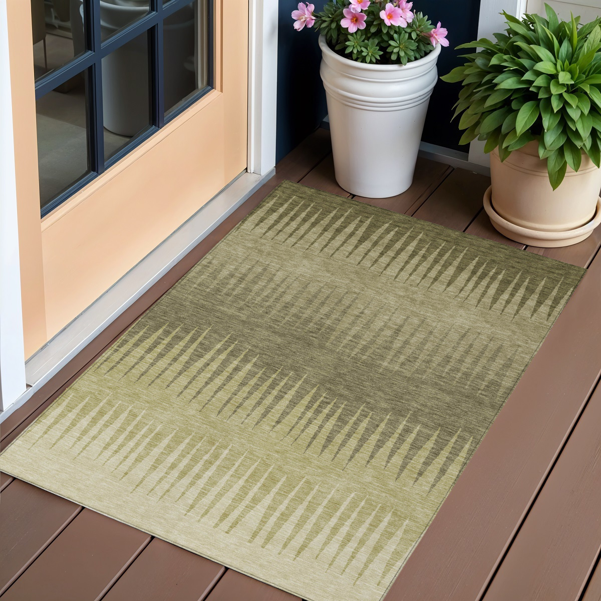 3' X 5' Green And Light Green Striped Washable Indoor Outdoor Area Rug-592215-1