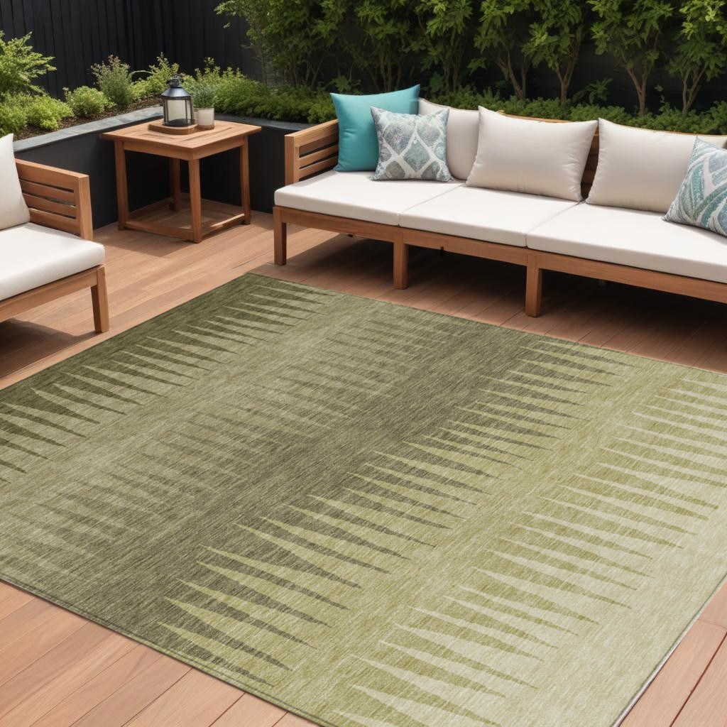 10' X 14' Green And Light Green Striped Washable Indoor Outdoor Area Rug-592220-1
