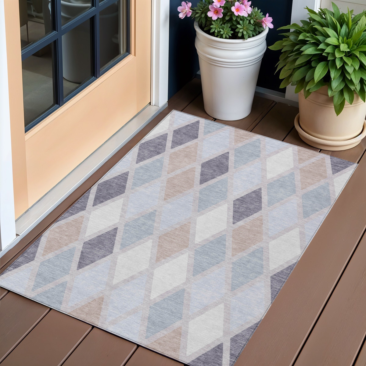 3' X 5' Lavender Brown And Ivory Geometric Washable Indoor Outdoor Area Rug-592311-1