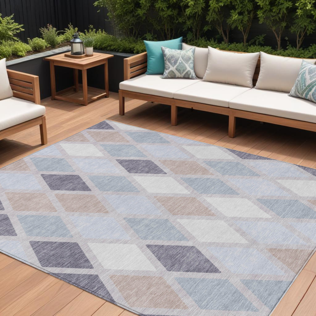 8' X 10' Lavender Brown And Ivory Geometric Washable Indoor Outdoor Area Rug-592314-1