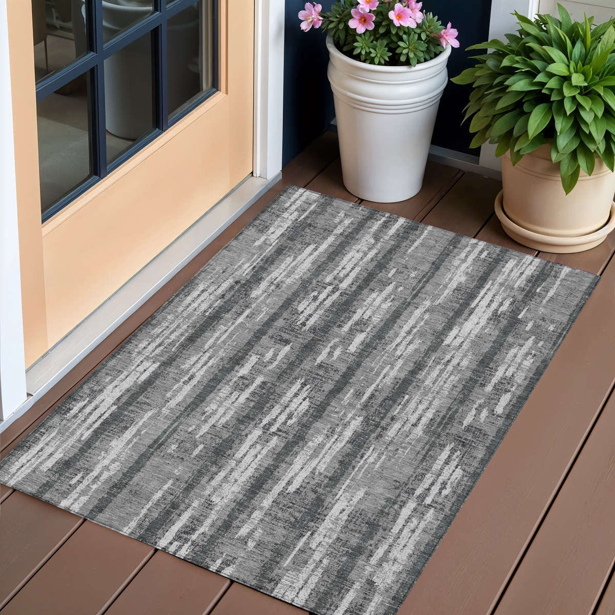 3' X 5' Gray And Ivory Striped Washable Indoor Outdoor Area Rug-592725-1