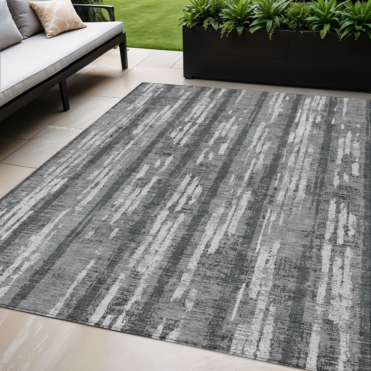 5' X 8' Gray And Ivory Striped Washable Indoor Outdoor Area Rug-592726-1