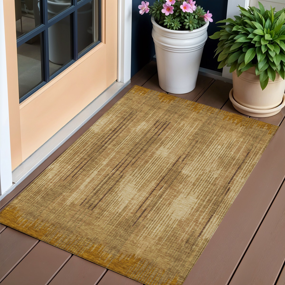 3' X 5' Copper And Brown Striped Washable Indoor Outdoor Area Rug-593066-1