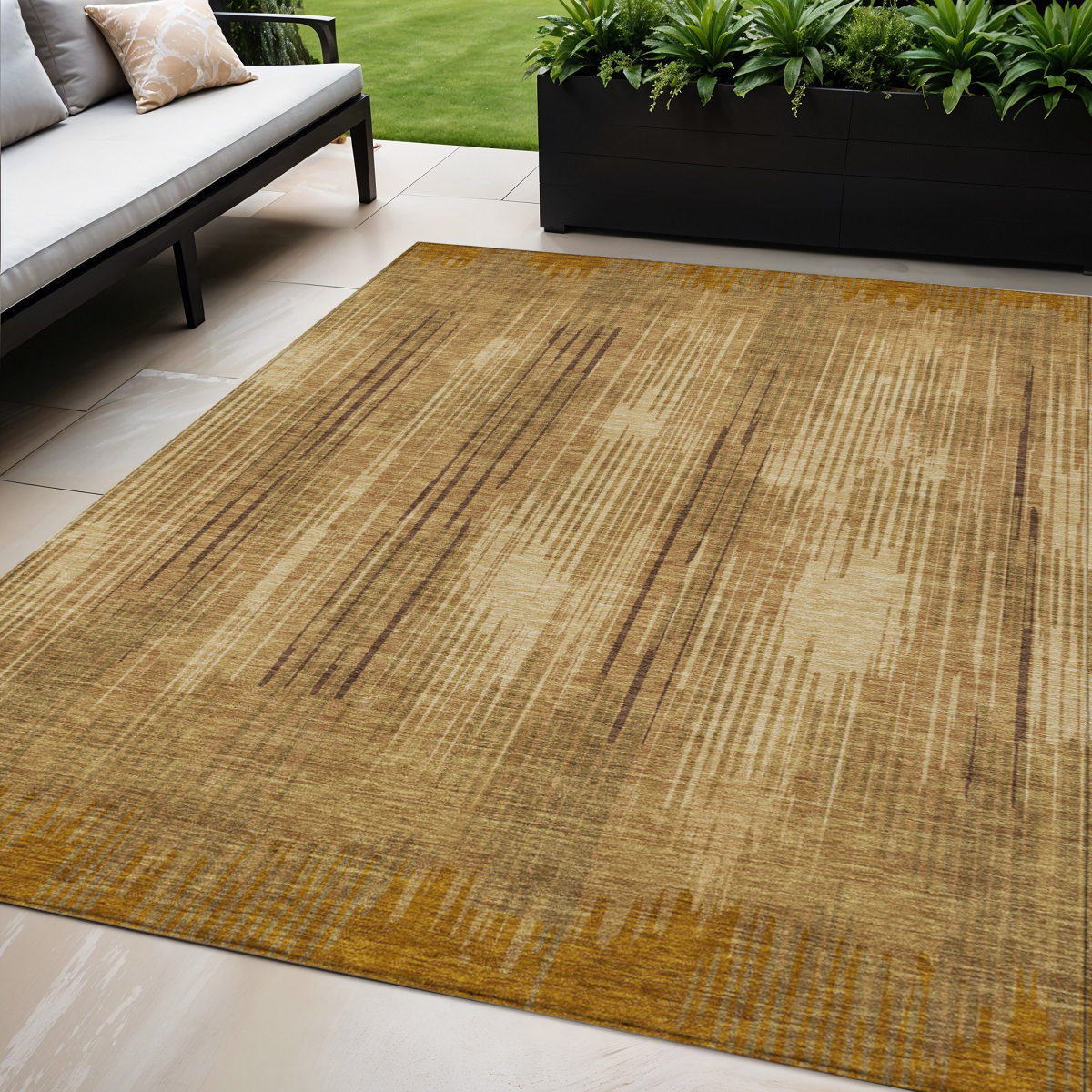 5' X 8' Copper And Brown Striped Washable Indoor Outdoor Area Rug-593067-1