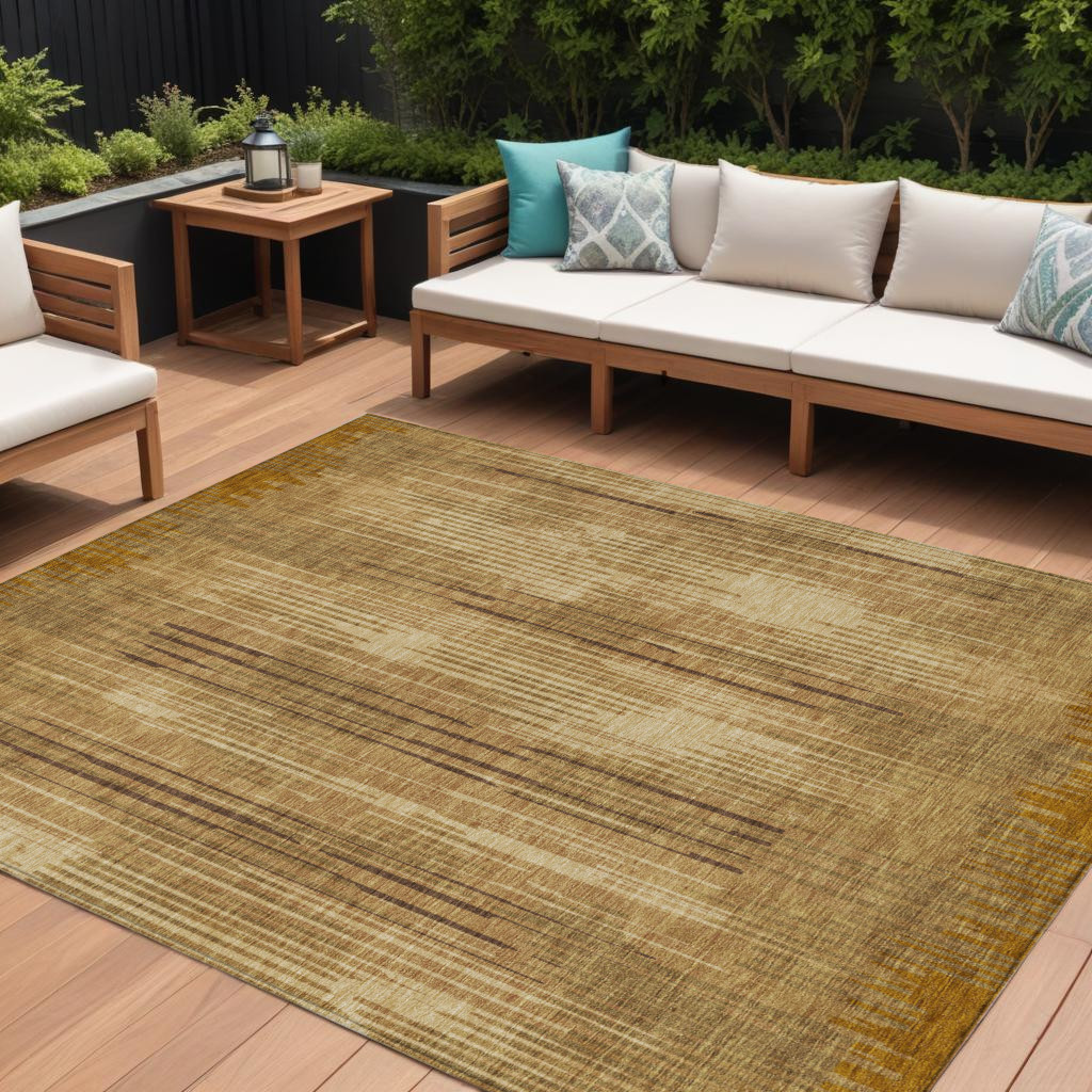 9' X 12' Copper And Brown Striped Washable Indoor Outdoor Area Rug-593070-1