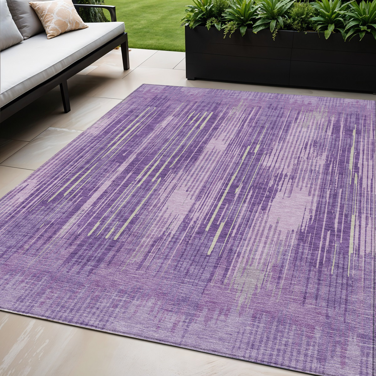 5' X 8' Purple And Ivory Striped Washable Indoor Outdoor Area Rug-593085-1