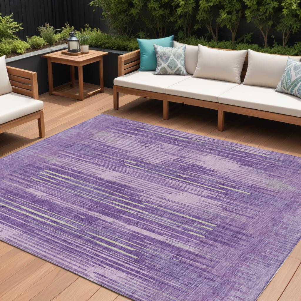 10' X 14' Purple And Ivory Striped Washable Indoor Outdoor Area Rug-593089-1