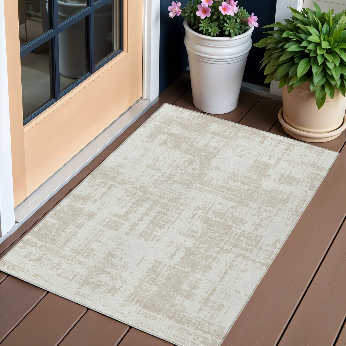 3' X 5' Ivory And Beige Abstract Washable Indoor Outdoor Area Rug-593204-1