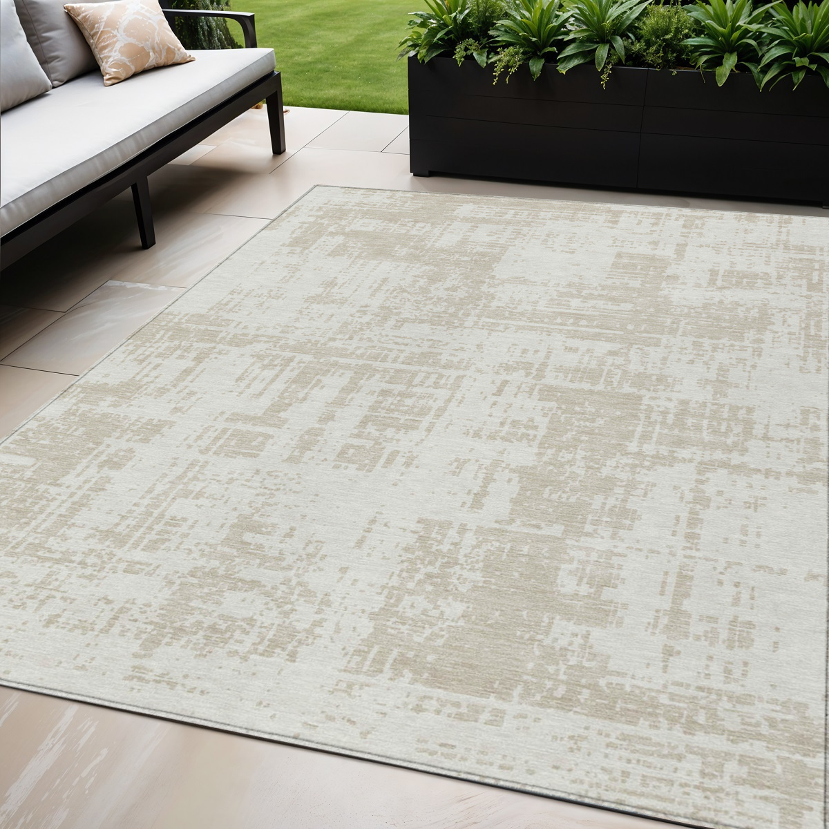 5' X 8' Ivory And Beige Abstract Washable Indoor Outdoor Area Rug-593205-1