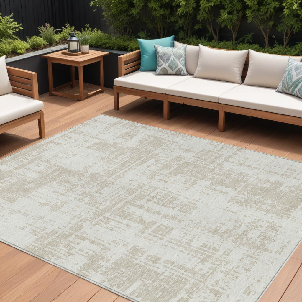 8' X 10' Ivory And Beige Abstract Washable Indoor Outdoor Area Rug-593207-1