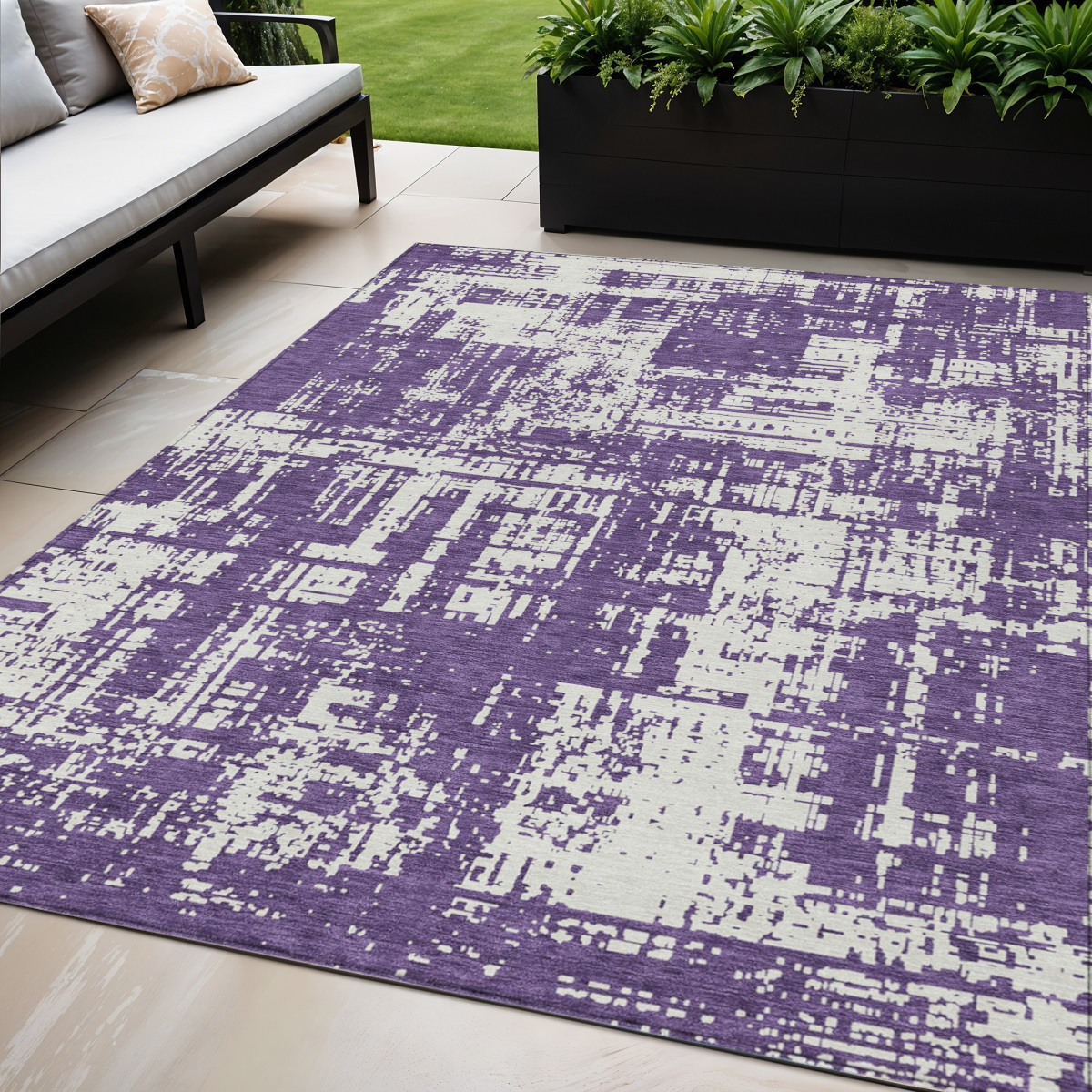 5' X 8' Purple And Ivory Abstract Washable Indoor Outdoor Area Rug-593223-1