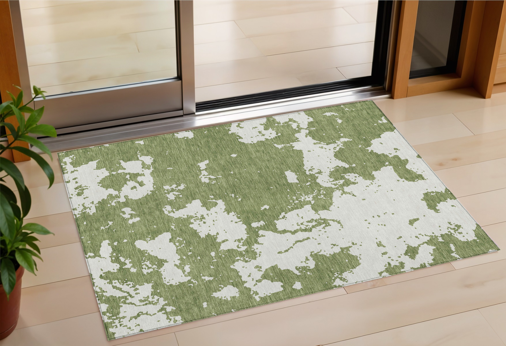 3' X 5' Green And Ivory Abstract Washable Indoor Outdoor Area Rug-593336-1