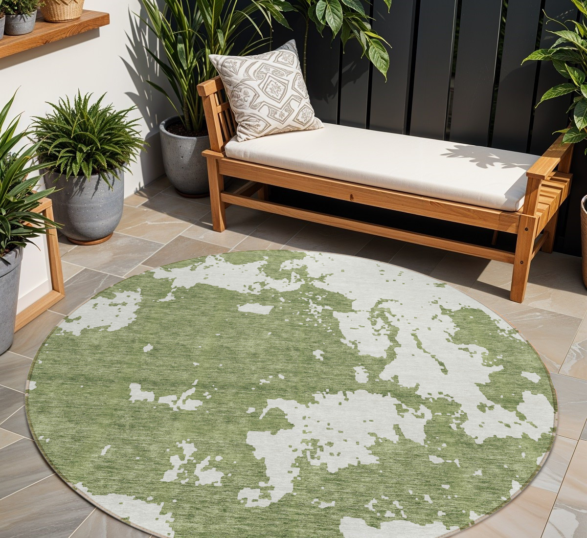 8' Green And Ivory Round Abstract Washable Indoor Outdoor Area Rug-593338-1