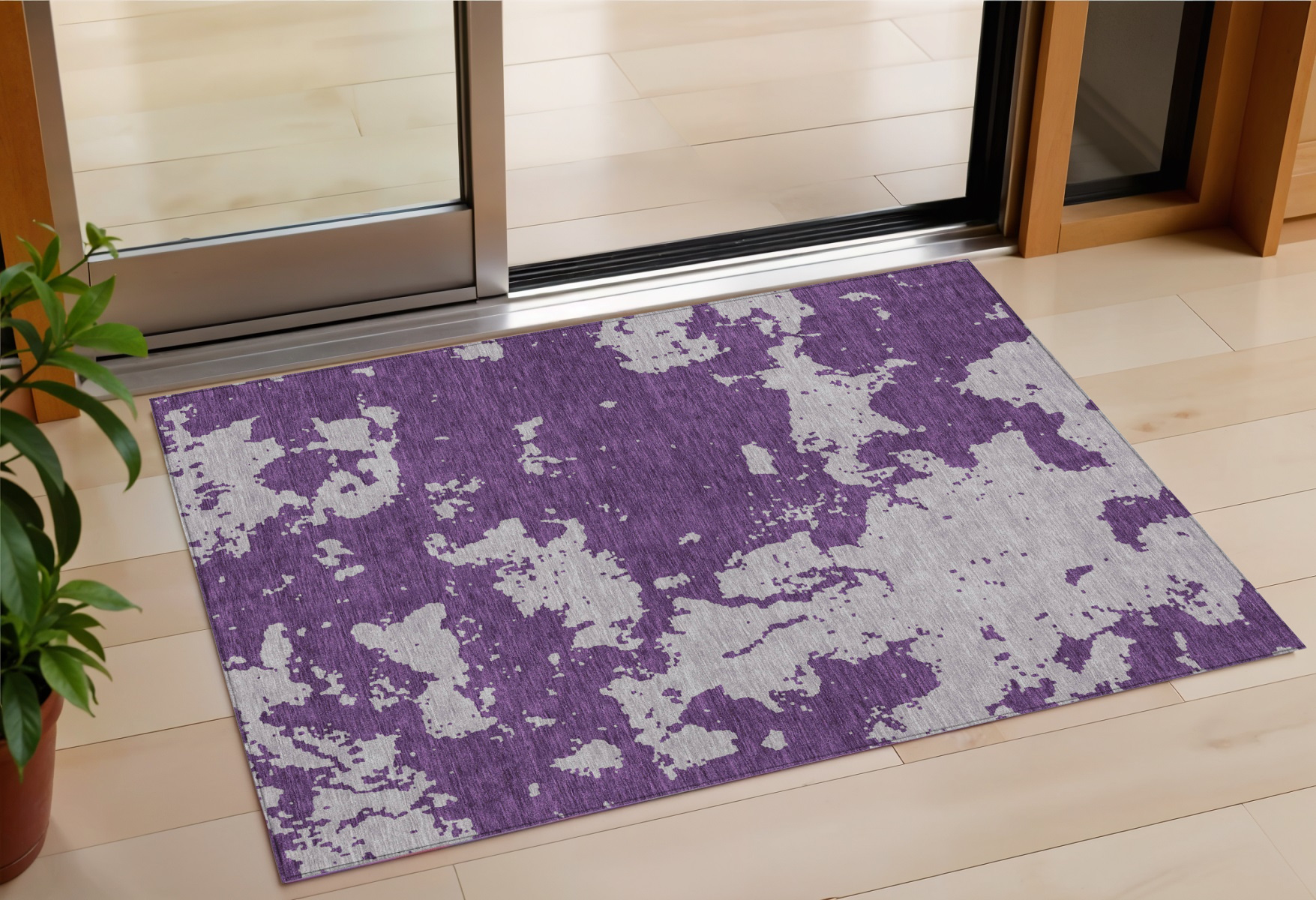 3' X 5' Purple And Lavender Abstract Washable Indoor Outdoor Area Rug-593366-1