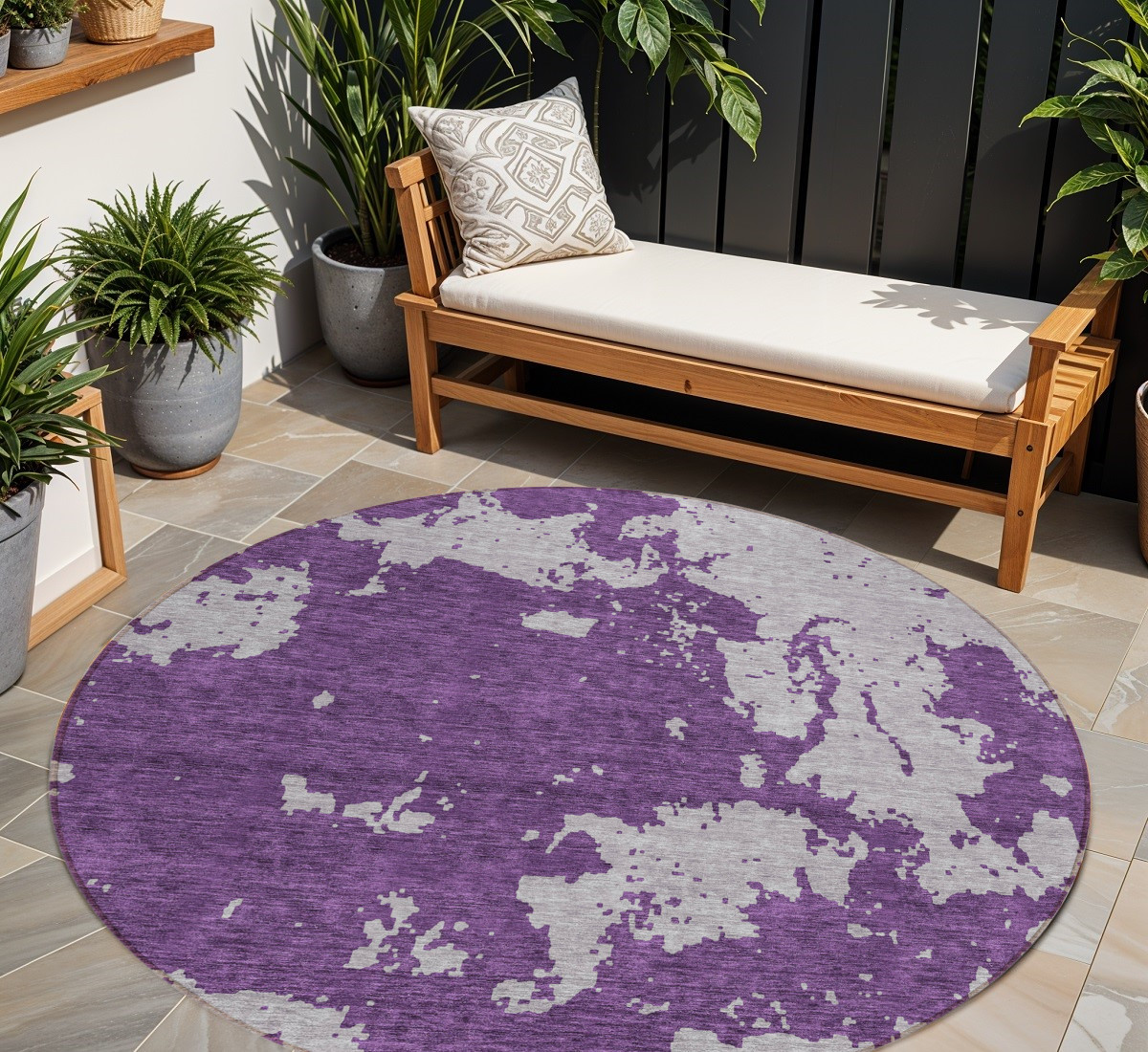 8' Purple And Lavender Round Abstract Washable Indoor Outdoor Area Rug-593368-1