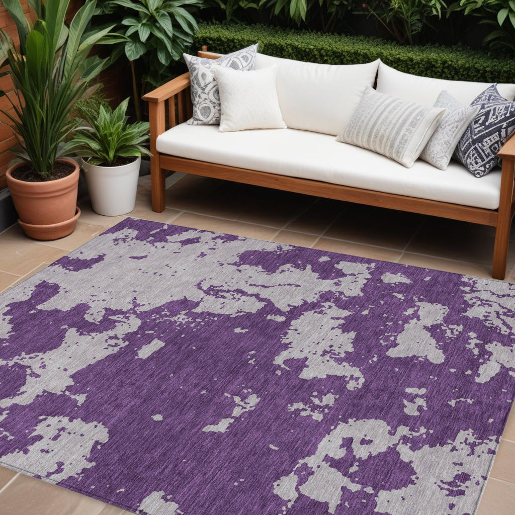 9' X 12' Purple And Lavender Abstract Washable Indoor Outdoor Area Rug-593370-1