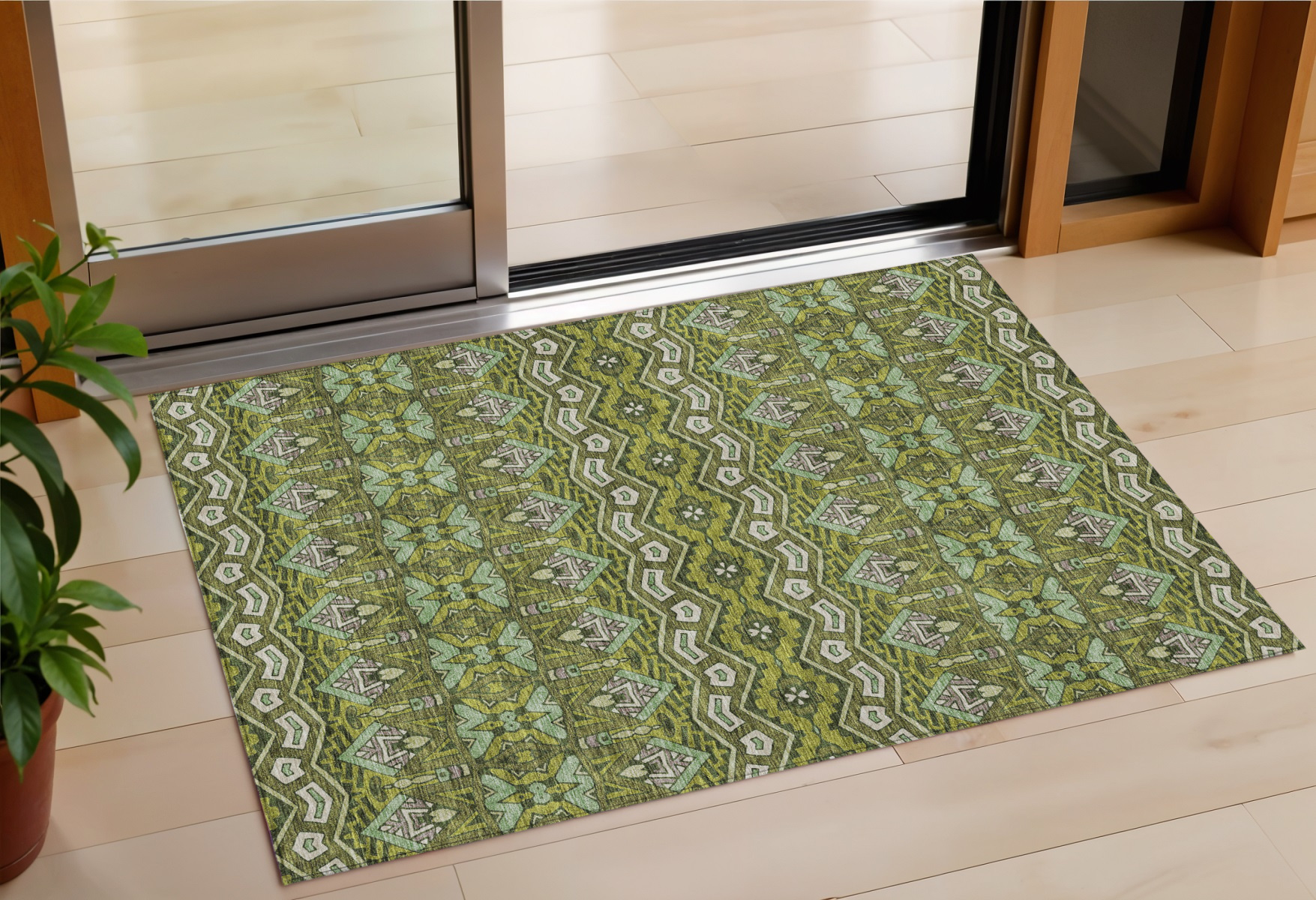 3' X 5' Olive Green Purple And Ivory Moroccan Washable Indoor Outdoor Area Rug-594340-1