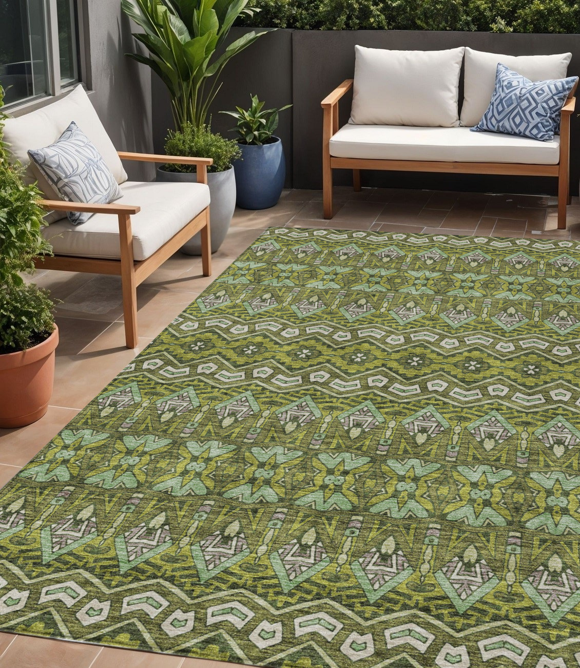 5' X 8' Olive Green Purple And Ivory Moroccan Washable Indoor Outdoor Area Rug-594341-1