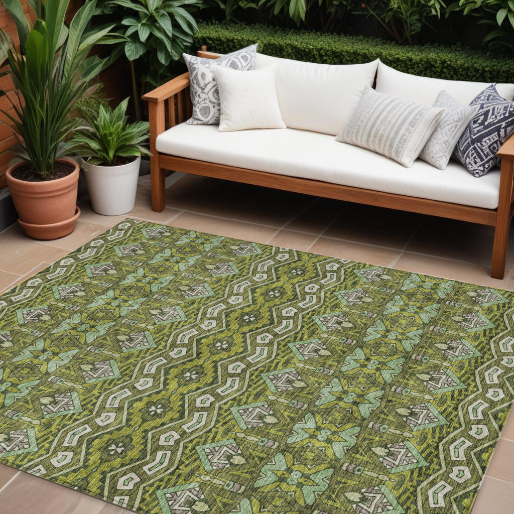 10' X 14' Olive Green Purple And Ivory Moroccan Washable Indoor Outdoor Area Rug-594345-1