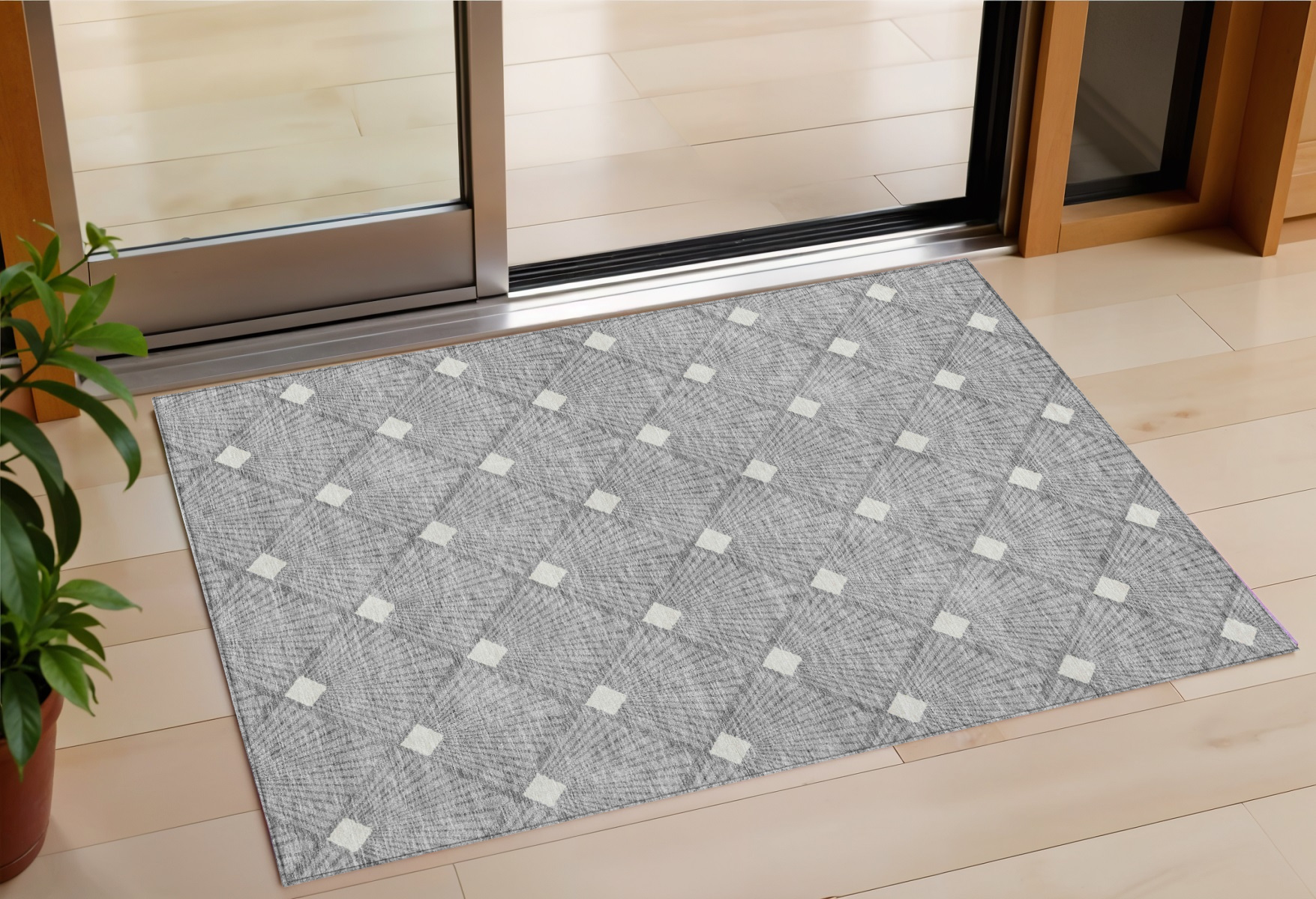 3' X 5' Gray And Ivory Geometric Washable Indoor Outdoor Area Rug-594707-1