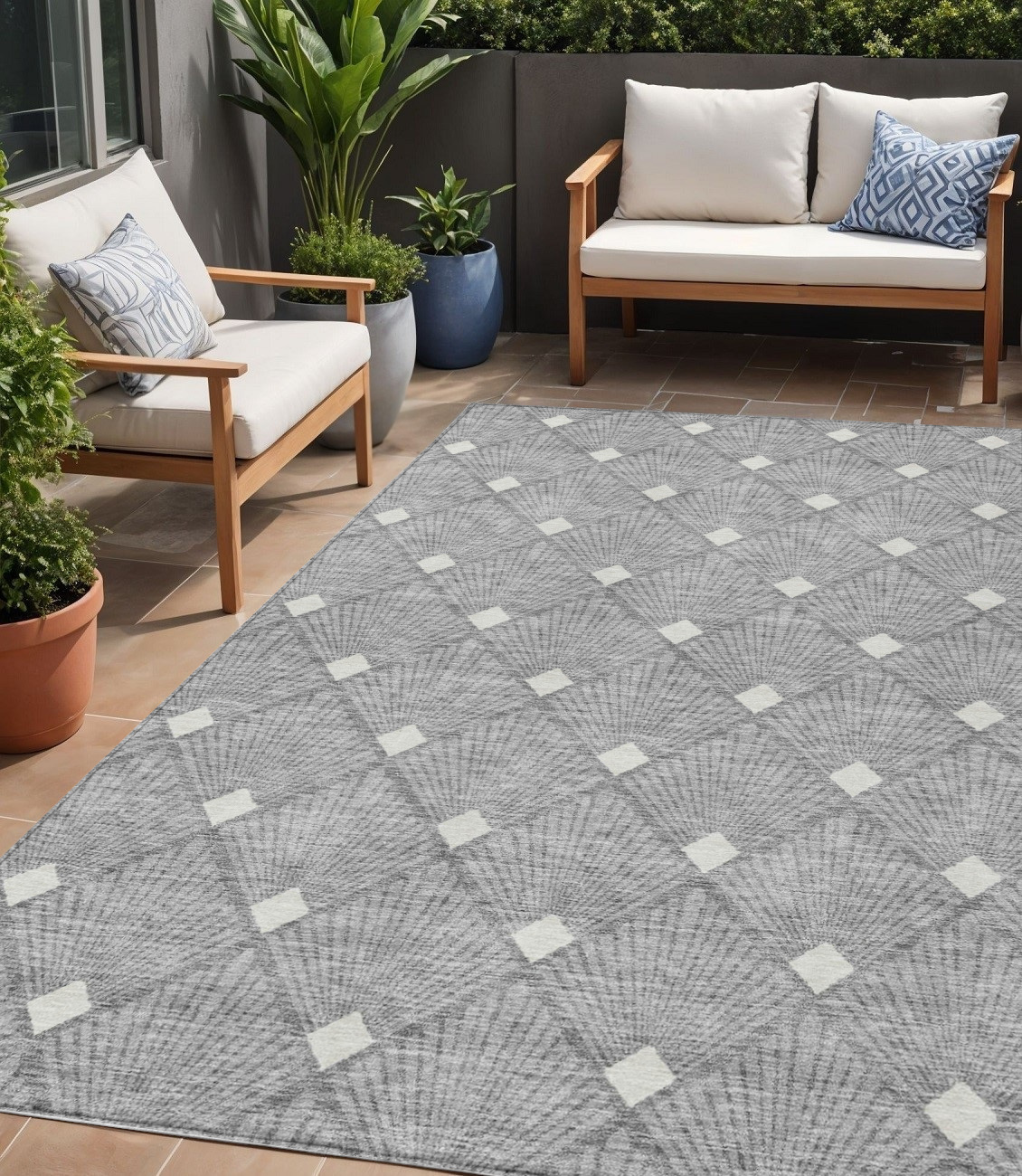 5' X 8' Gray And Ivory Geometric Washable Indoor Outdoor Area Rug-594708-1