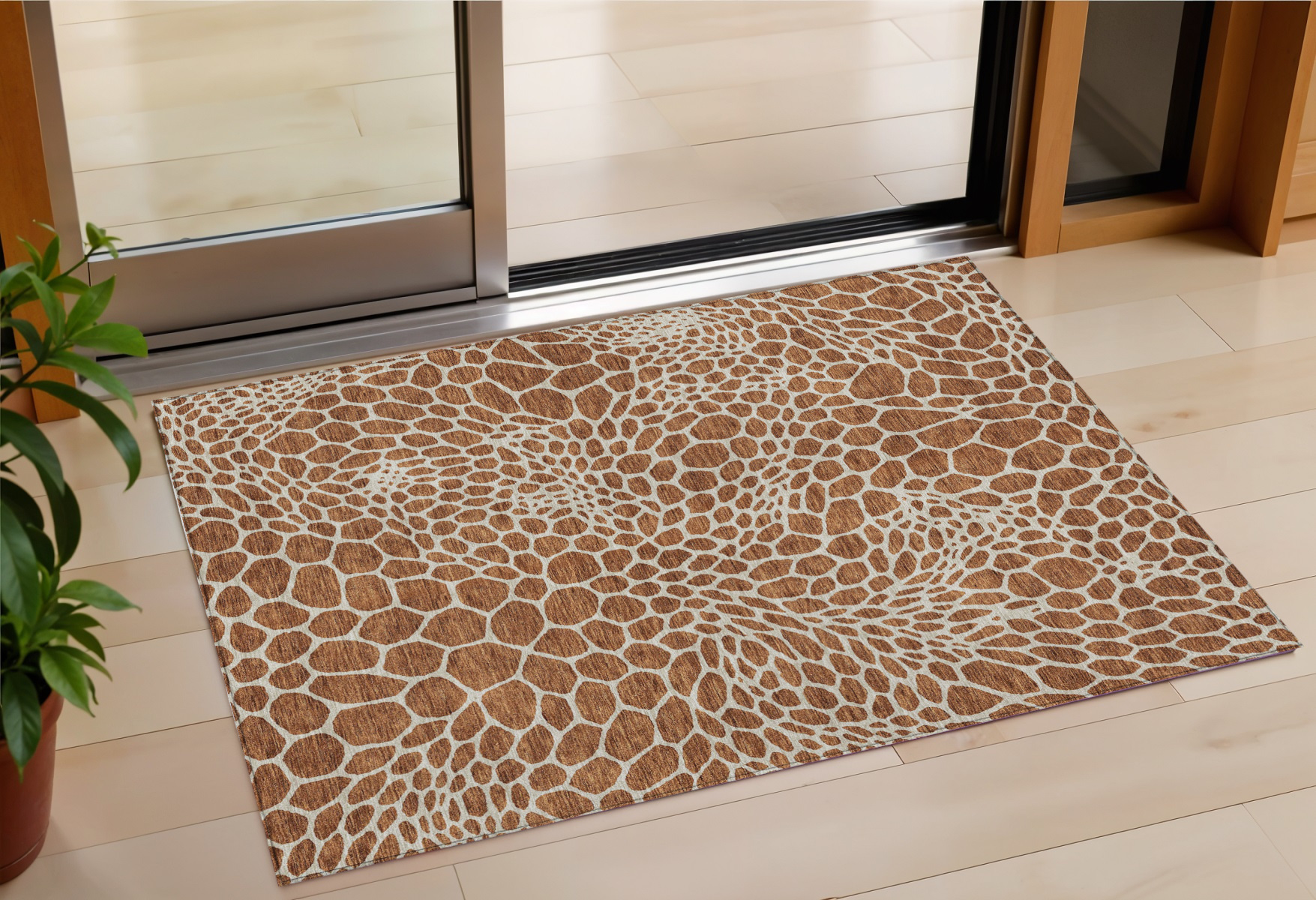 3' X 5' Brown And Beige Geometric Washable Indoor Outdoor Area Rug-595109-1