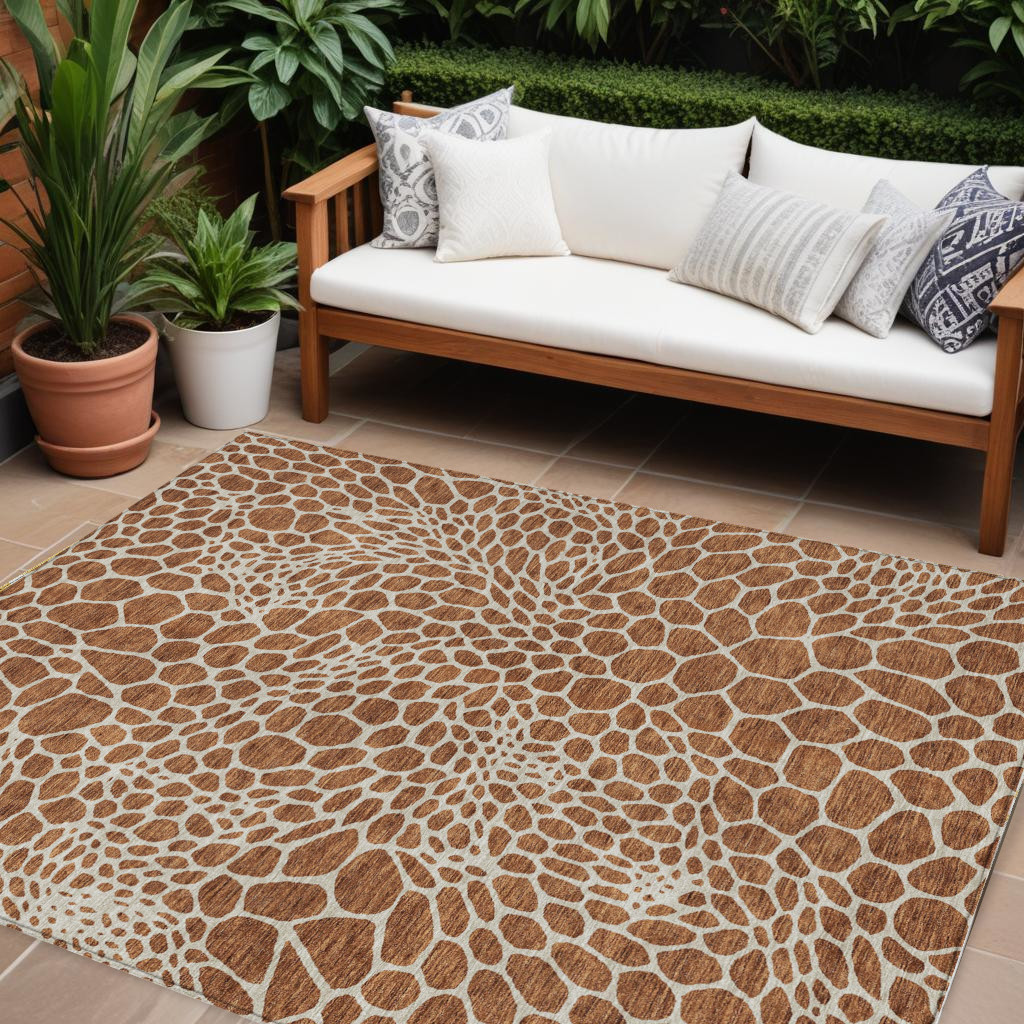 8' X 10' Brown And Beige Geometric Washable Indoor Outdoor Area Rug-595112-1