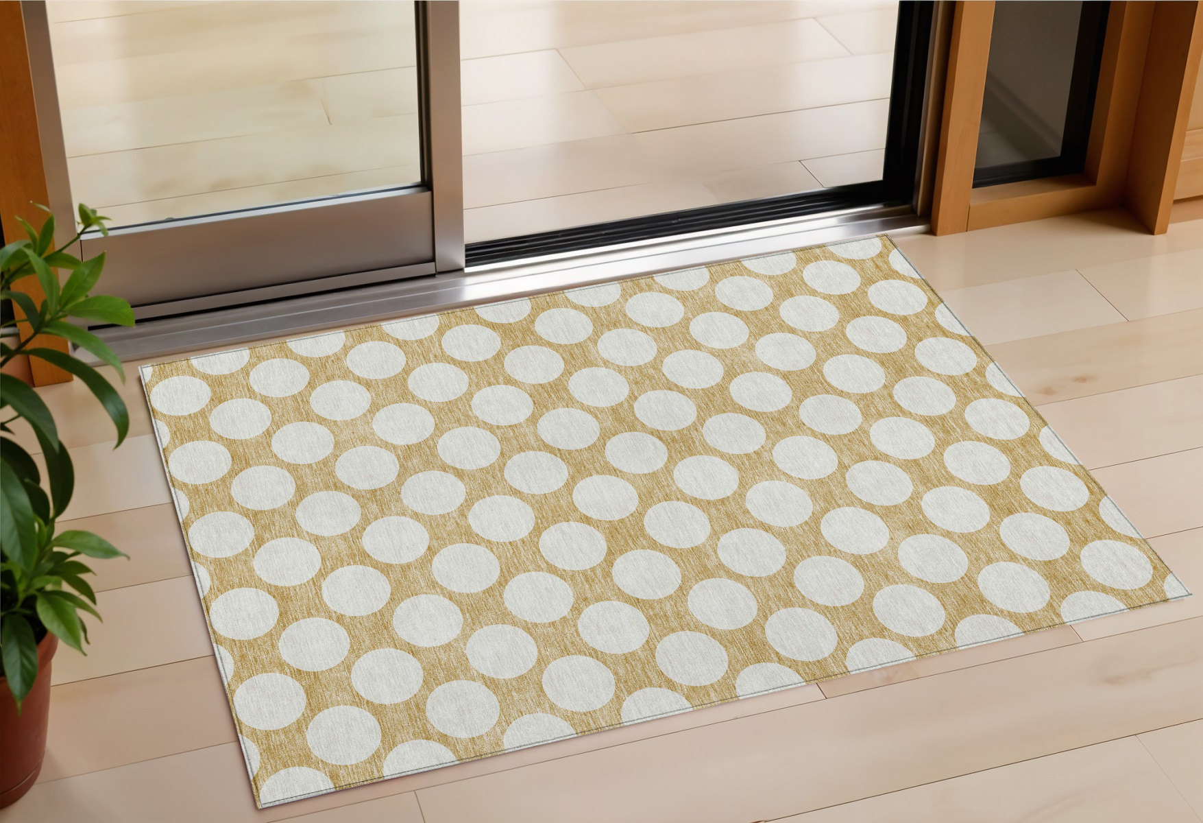 3' X 5' Gold And Beige Polka Dot Washable Indoor Outdoor Area Rug-595223-1