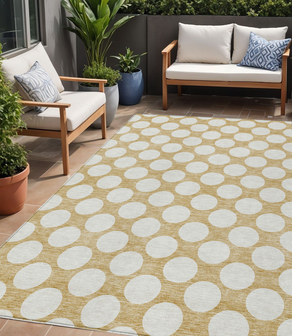 5' X 8' Gold And Beige Polka Dot Washable Indoor Outdoor Area Rug-595224-1