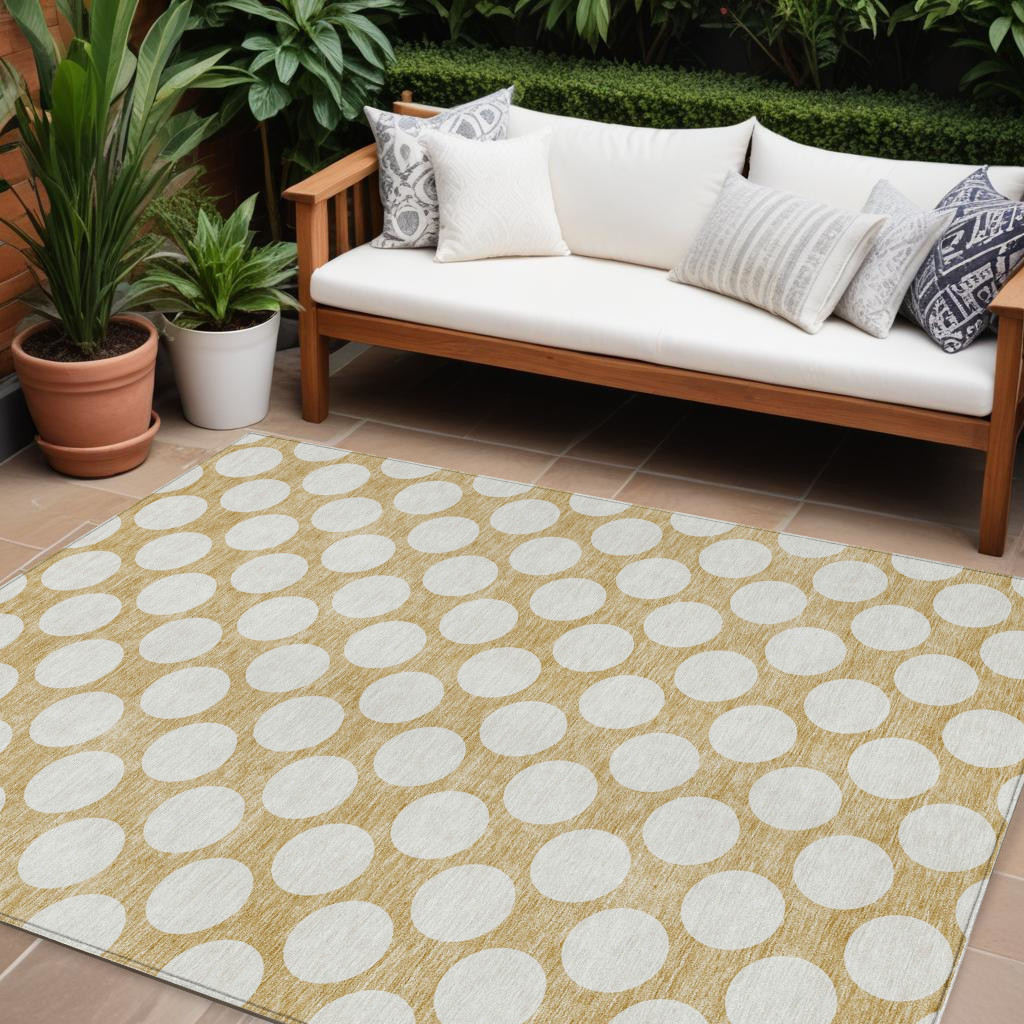 9' X 12' Gold And Beige Polka Dot Washable Indoor Outdoor Area Rug-595227-1