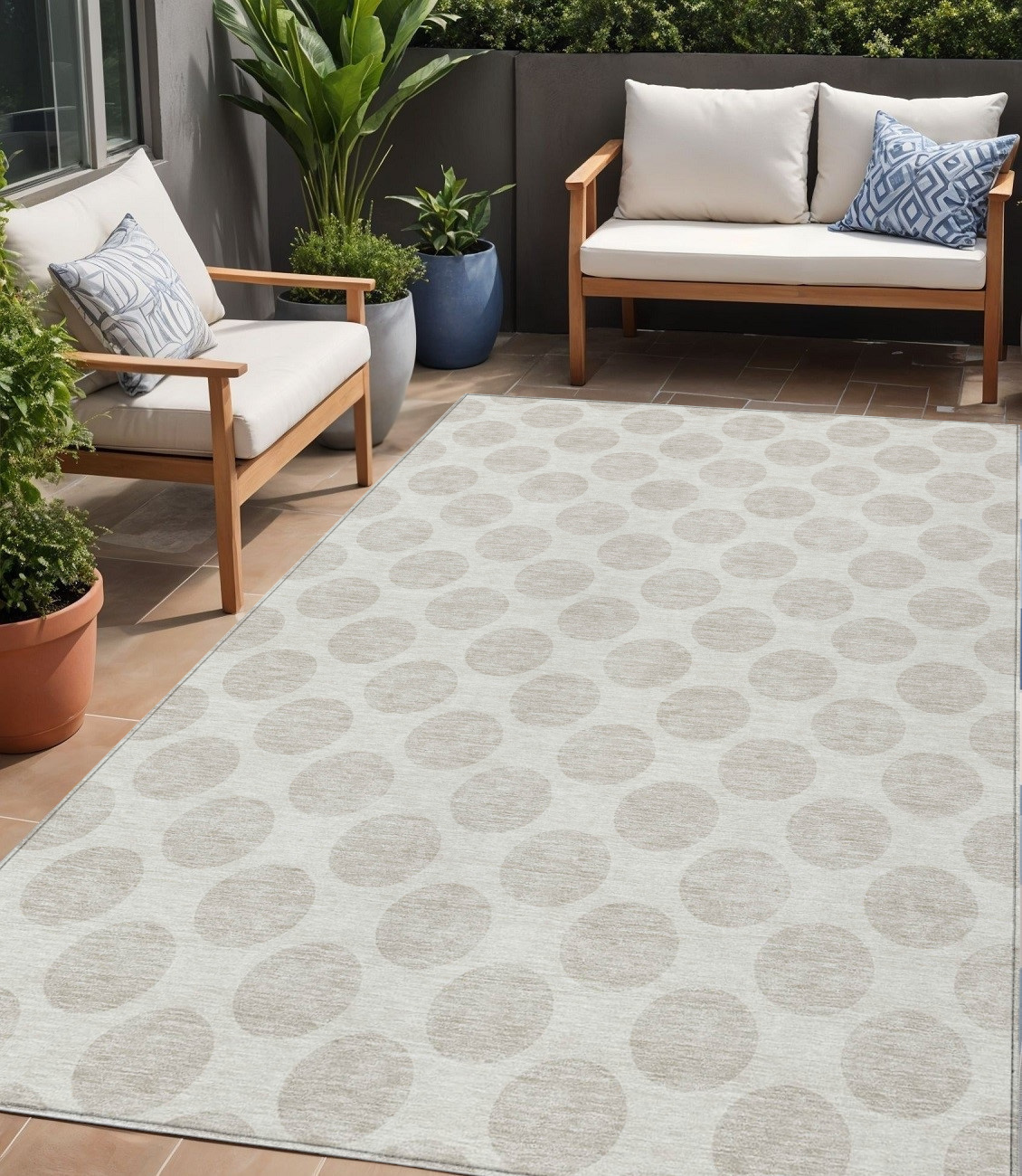 5' X 8' Ivory And Gray Polka Dot Washable Indoor Outdoor Area Rug-595236-1
