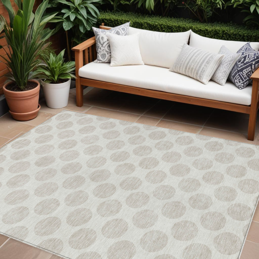 10' X 14' Ivory And Gray Polka Dot Washable Indoor Outdoor Area Rug-595240-1