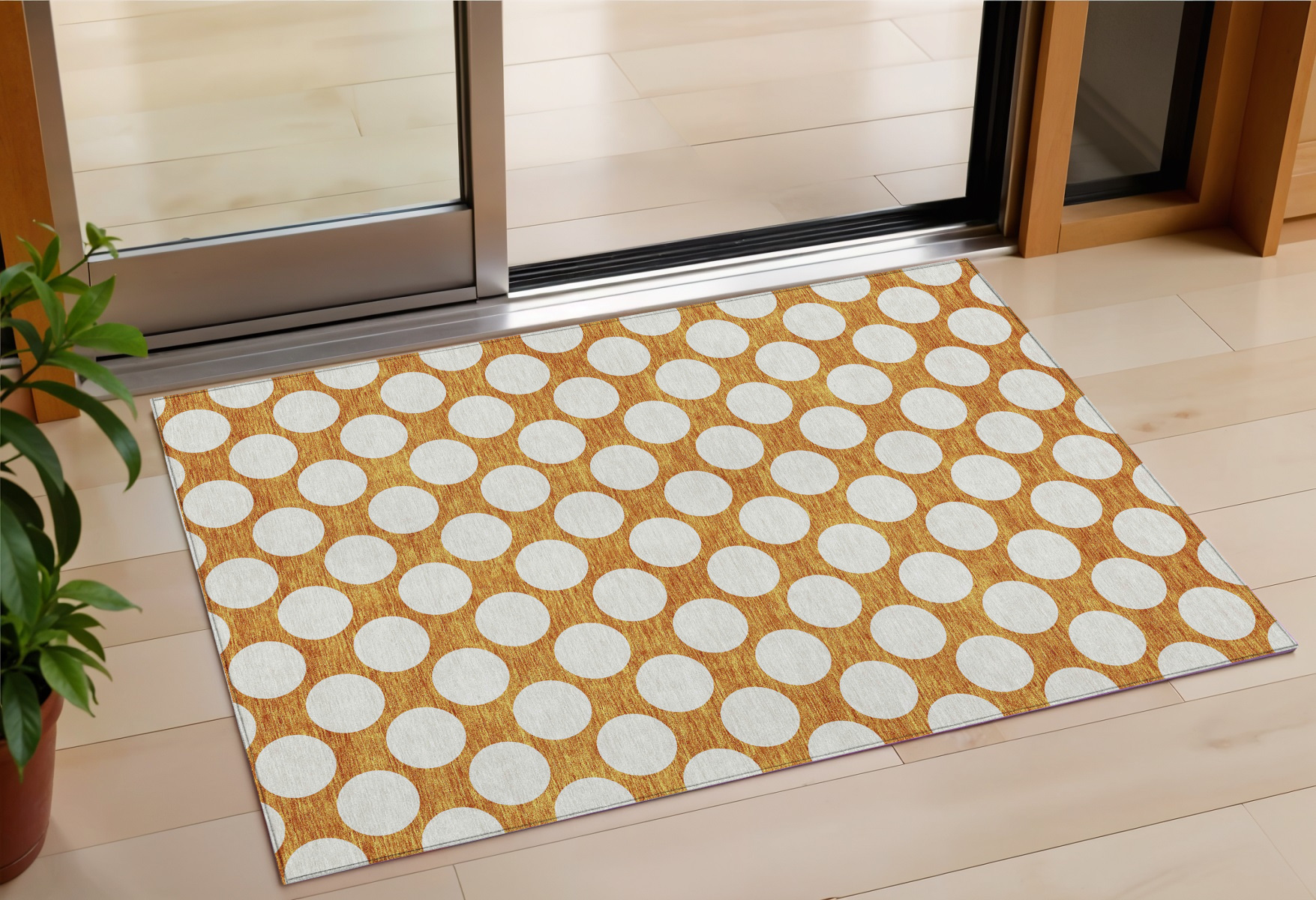 3' X 5' Orange And Ivory Polka Dot Washable Indoor Outdoor Area Rug-595259-1
