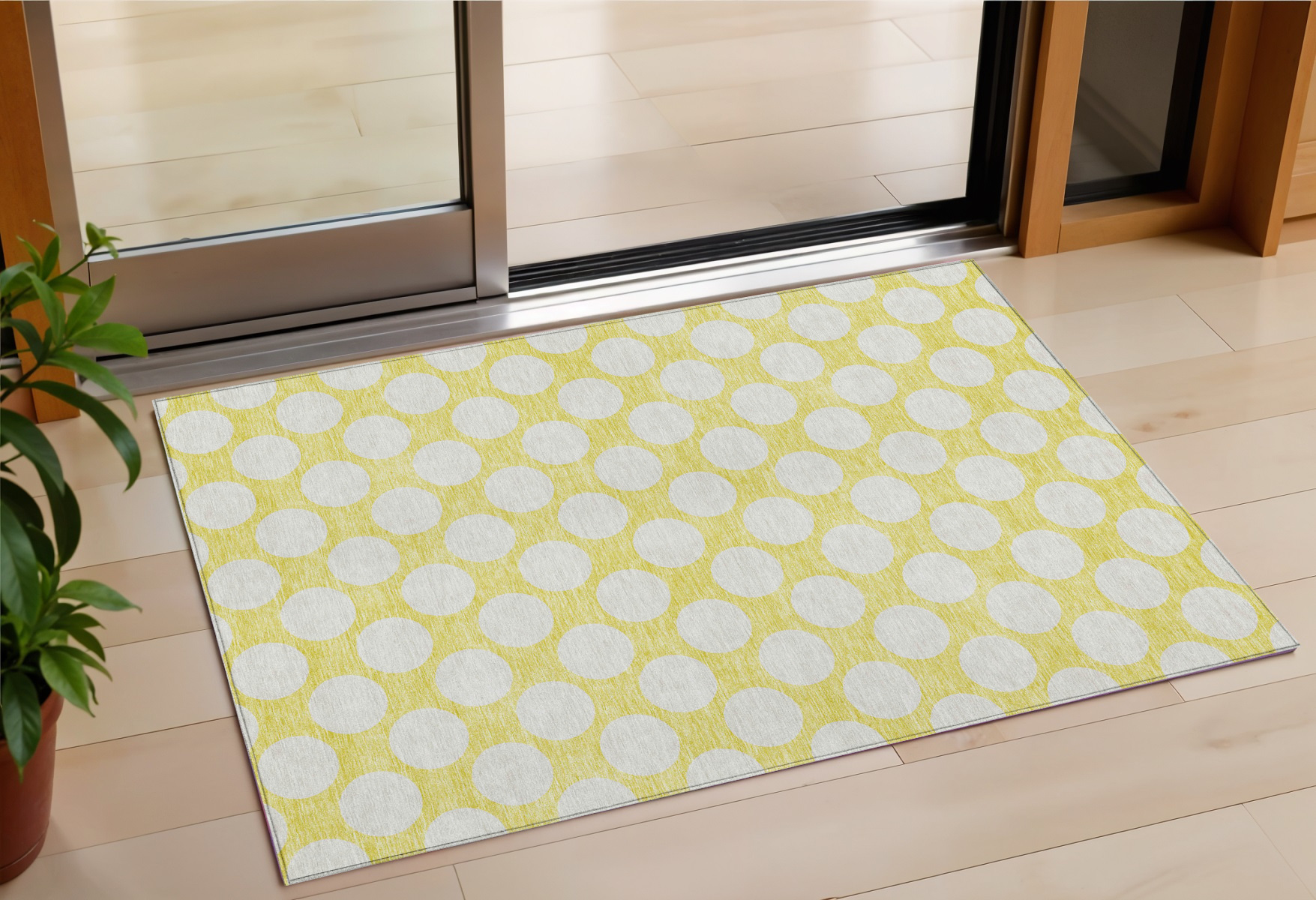 3' X 5' Yellow And Gray Polka Dot Washable Indoor Outdoor Area Rug-595283-1