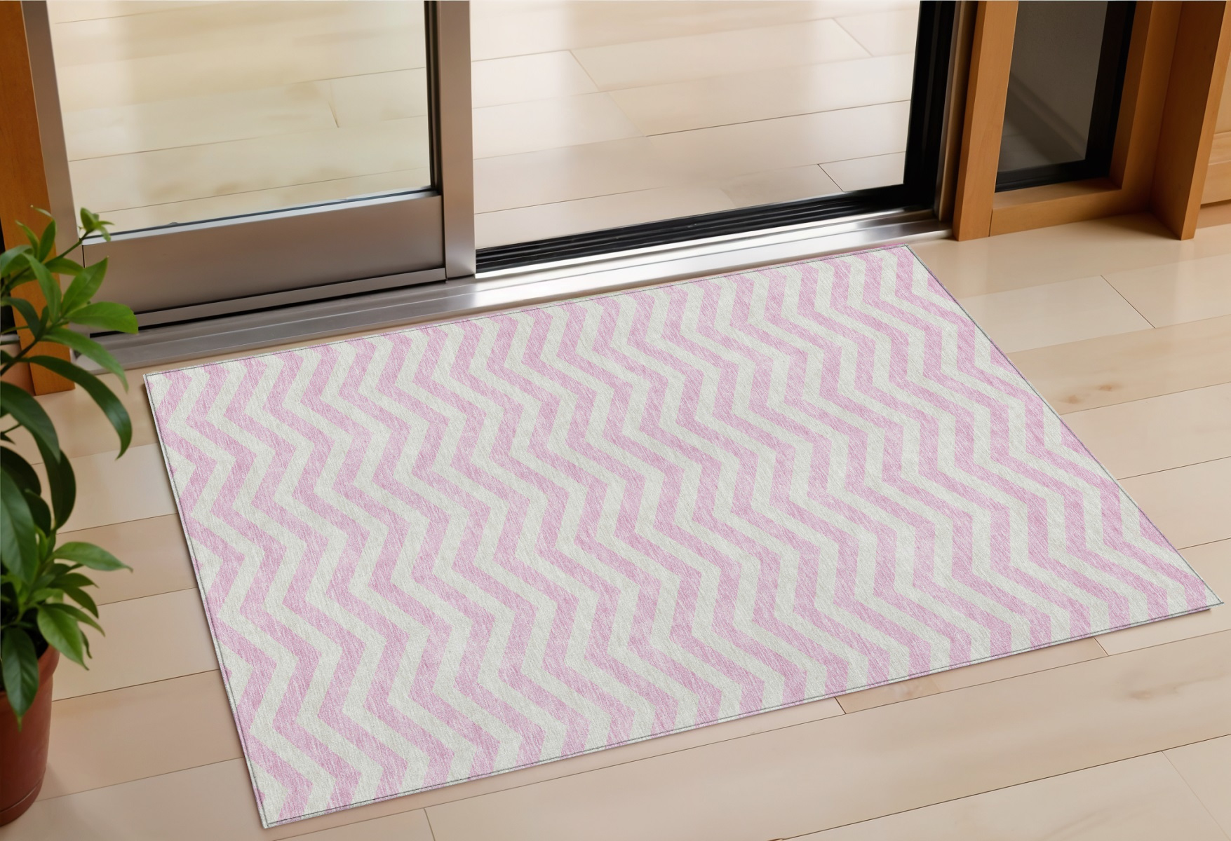3' X 5' Pink And Gray Chevron Washable Indoor Outdoor Area Rug-595337-1